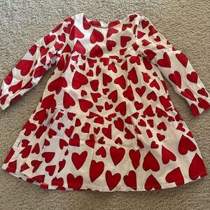 Mini Boden White Dress with Red Heart Print